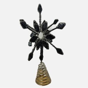Christmas Holiday Tree Topper Star Beaded Silver Blue 10.5x6” No Flaws